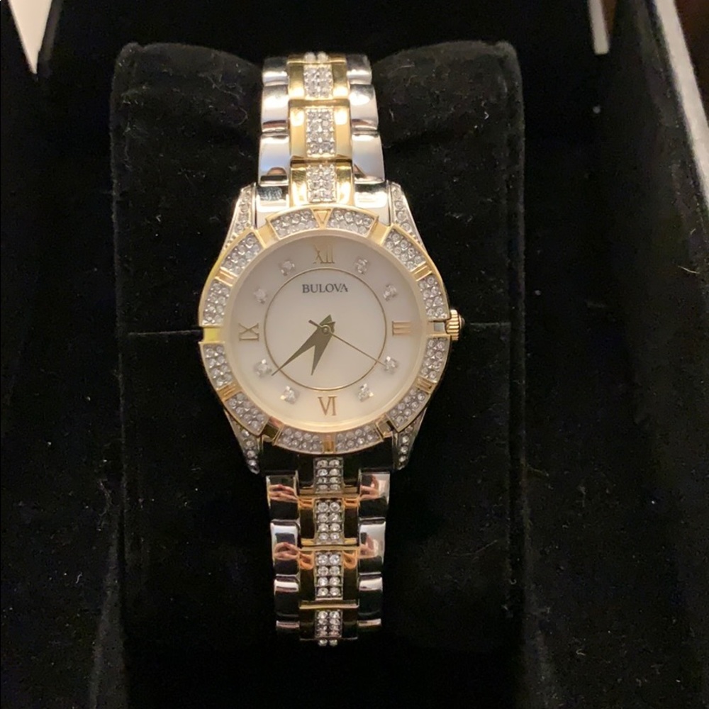 Bulova 31mm two tone pave watch